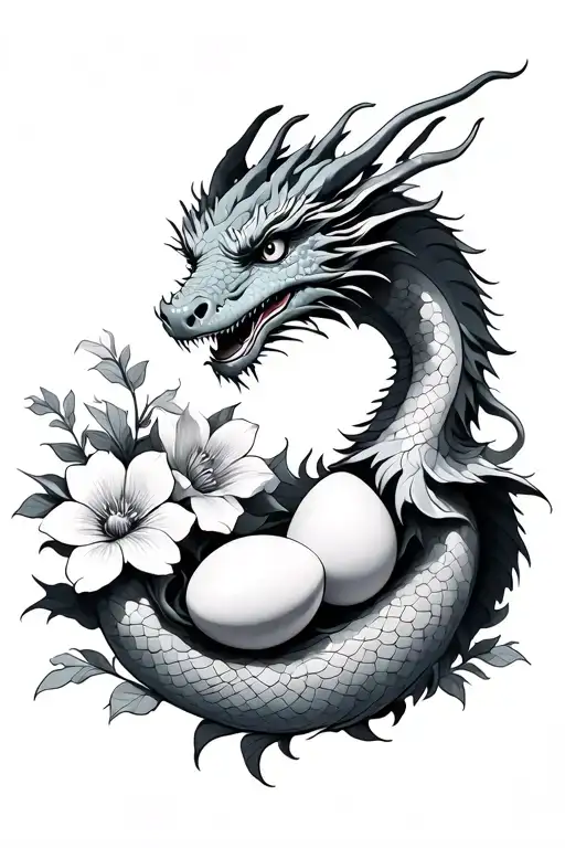 Dragon With Flowers And Eggs Representing Each Tattoo