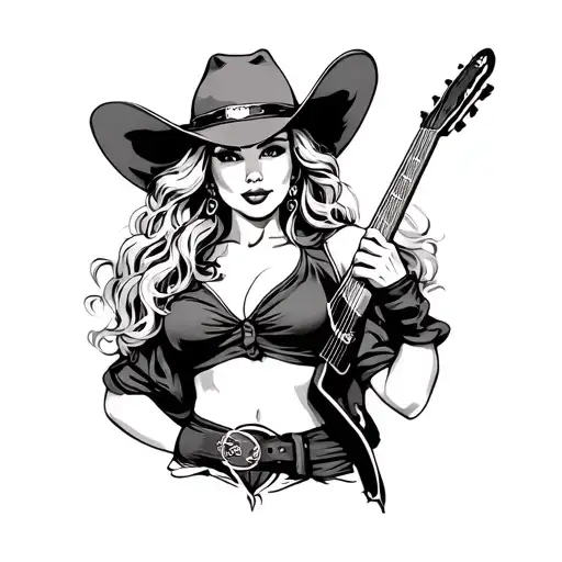 American Traditional Blonde Cowgirl Pinup Black And White
