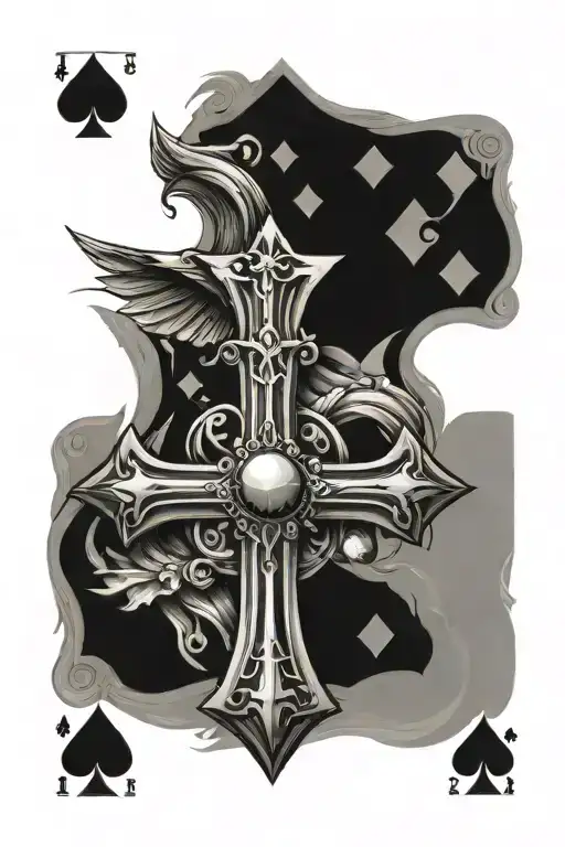 Crosses With Angle Wings And Dice With Playing Card