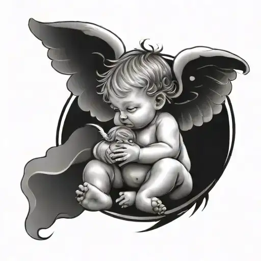 Circular Abstract Baby Angel Sitting