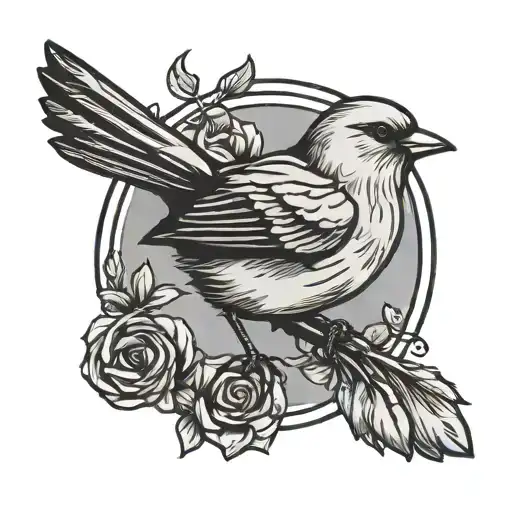 Simple Line Canary Bird With Circle Frame