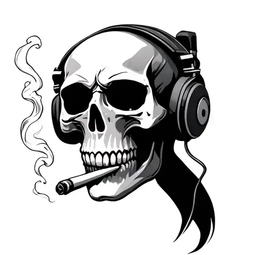 Skull Wearing Headphones Smoking A Joint