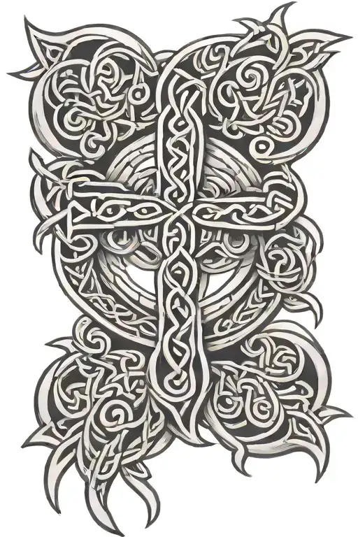 Celtic Knots Encircling A Simple Black Cross