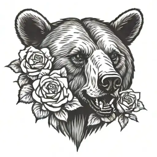 Aggressive Bear Head Holding Compas Rose