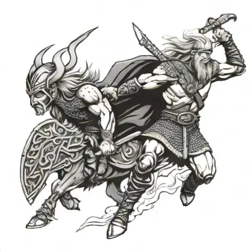 Viking Is Carried Off The Battlefield By A Valkyrie