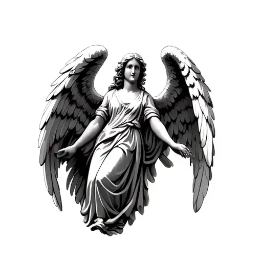 Guardian Angel With Wings Spread And A Shaded Background