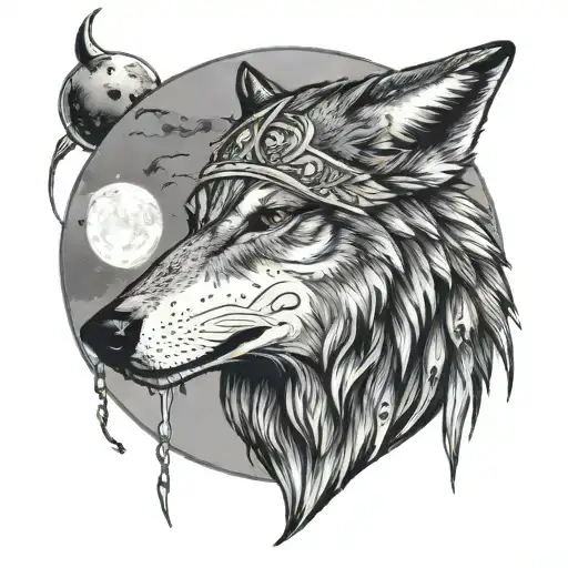 Wolf Howling At Moon With A Female Indian Woman Spirit And A Banner Saying Mother