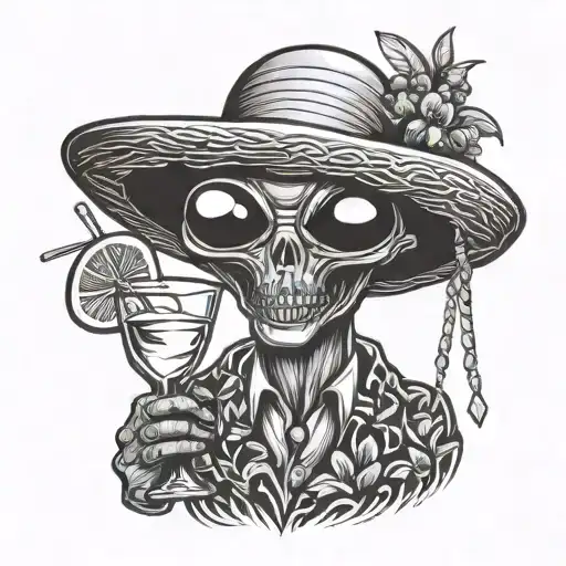 Alien Hawaiian Shirt Drinking Martini