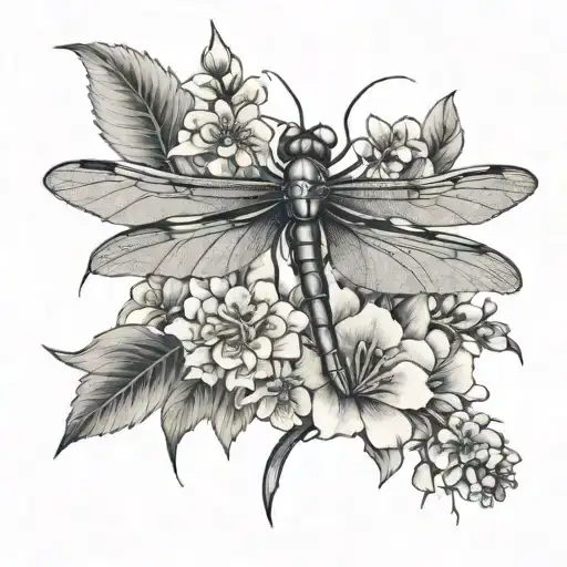 Dragonfly And Lilacs Blooming Flower Surrounded