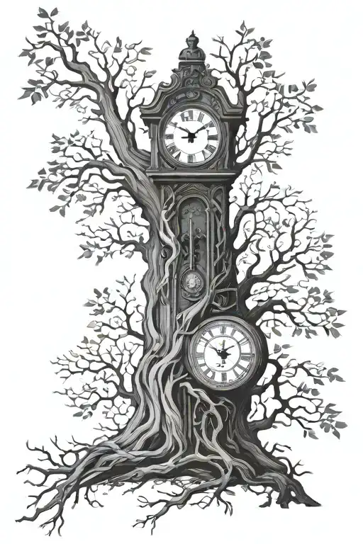 Grandmother Clock In Tree Intertwined