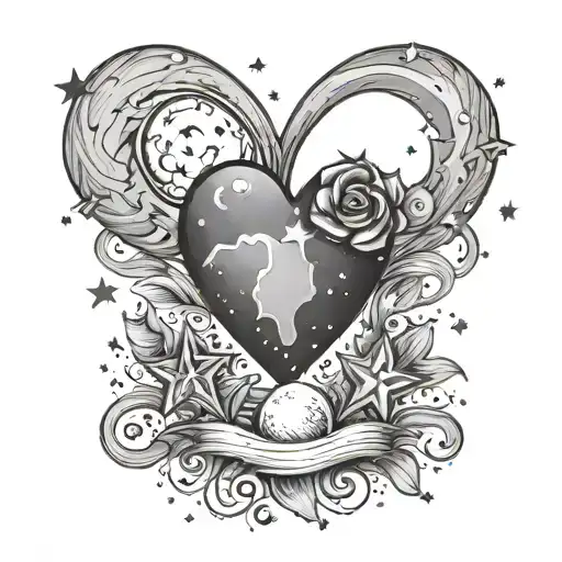 Heart Symbolizing Love You To The Moon Surrounded By Stars