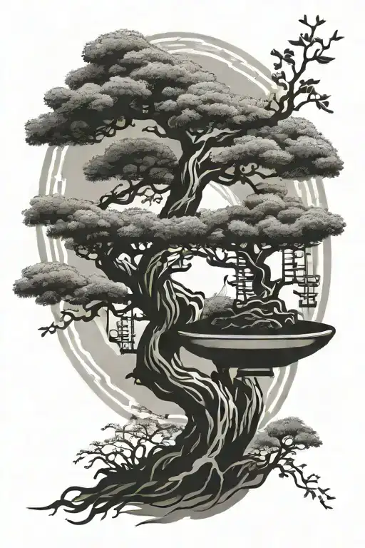 Japanese Bonsai Growing Out Dna Double Helix Intertwined
