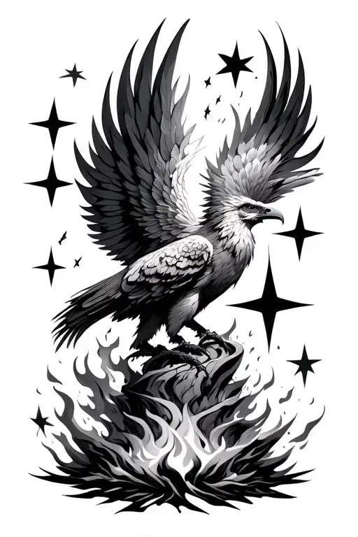 Phoenix Rising From Ashes With Stars