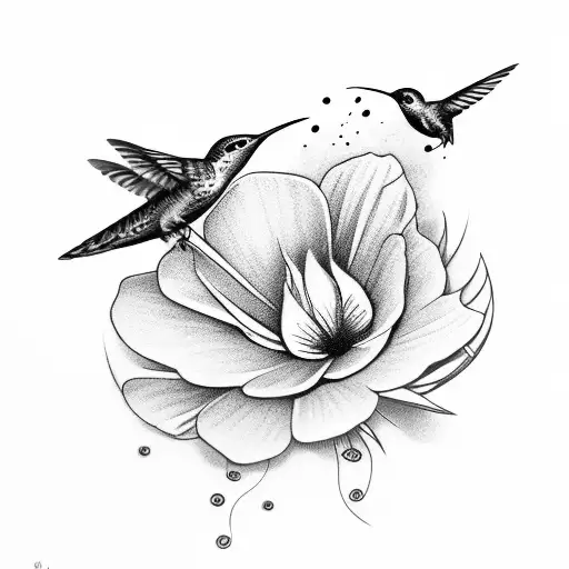 Hawaiian Flower With Humming Birds