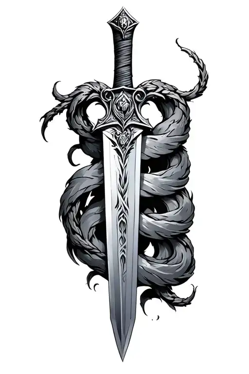 Jormungundr Wrapping Around A Claymore Sword