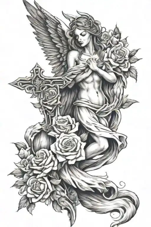 Angel Wings And Halo Cross Wolf Howling Roses Entwined Says Mother