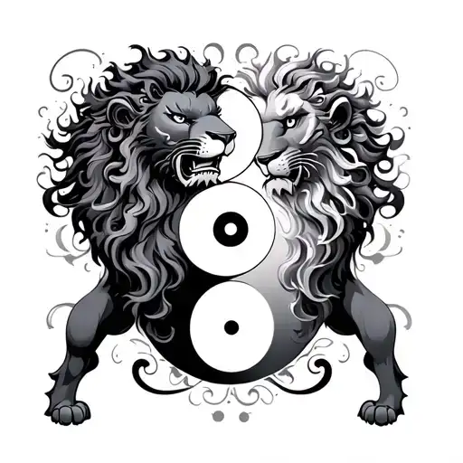 Yin Yang Two Lion Surrounded