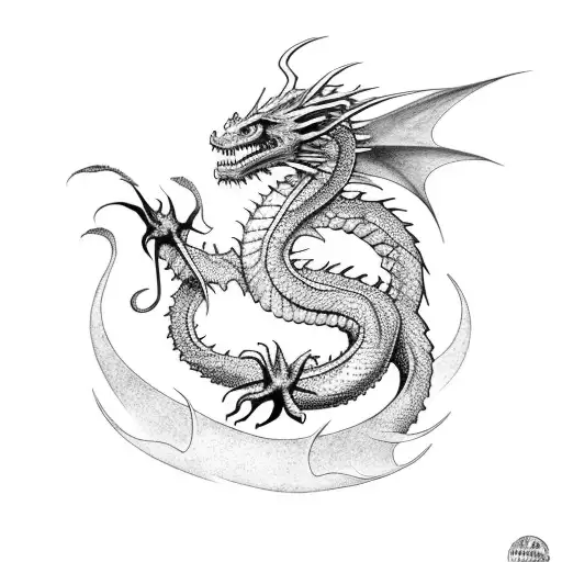 Young Dragon Sitting On A Letter B Tattoo