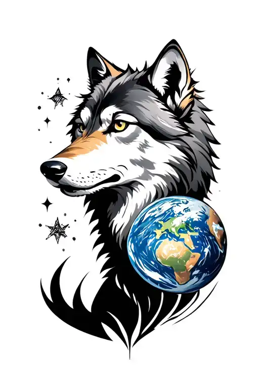 Loth Wolf With World Between Worlds Behind It