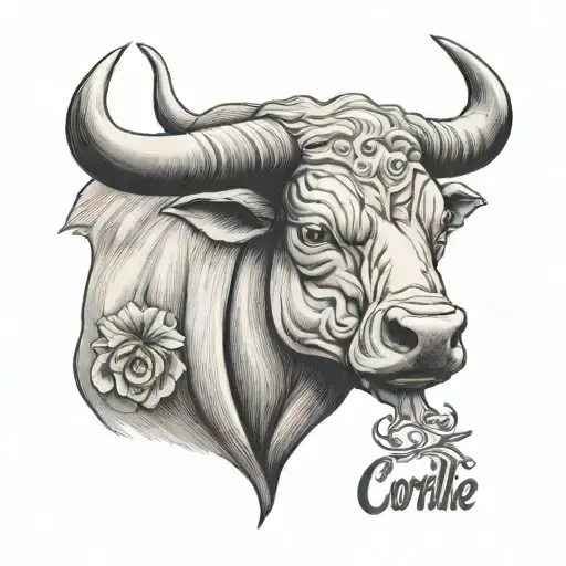 Name Coralie With An Image Of A Bull On The Forearm Of A Man
