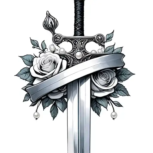 Sword With Roses And Pearls Wrapped Around It