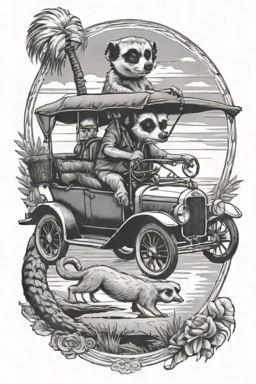Meerkat Driving A Vintage Car And A Man Fishing Half Sleeve