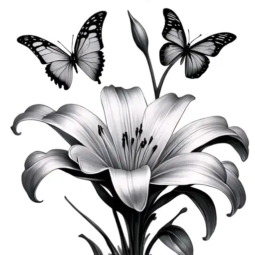 Lily Flowers With Butterflies