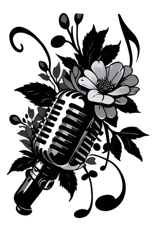Microphone Flowers Music Note Intertwined
