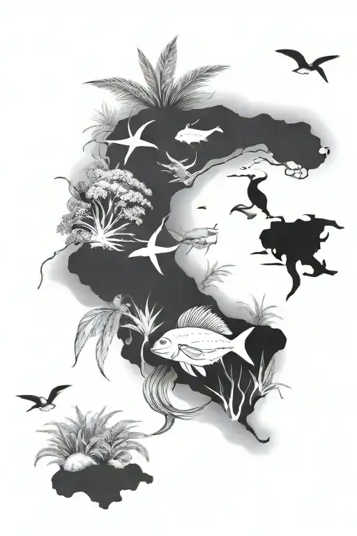 Ocean Animals And Tropical Island