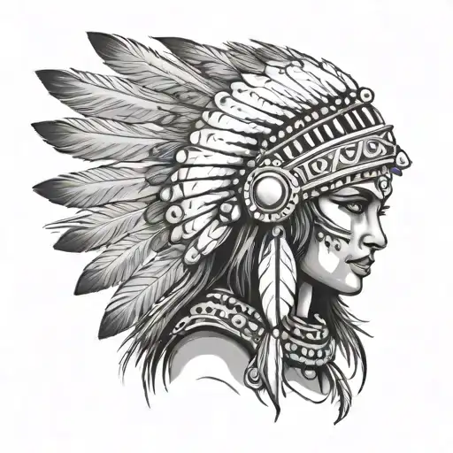 Indian Warrior Woman In Head Dress