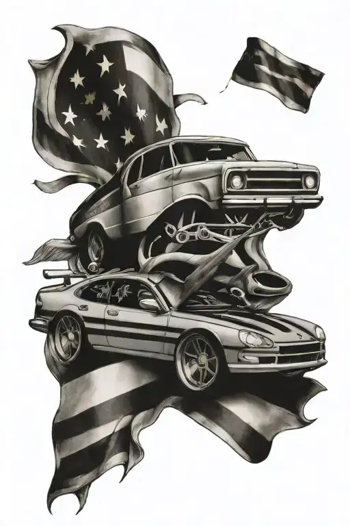 American Flag With Car Parts As The Stripes