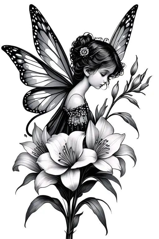 A Small Fairy On A Gladiolus Flower Bouquet