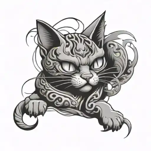 Cute Cat With Broken Hannya Mask Split In Half