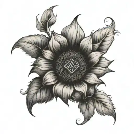 Sunflower With Eternal Love Viking Rune In The Middle