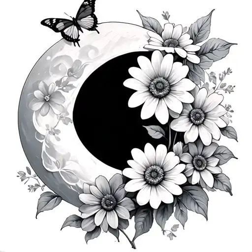 Half Moon With Margueritte And Work Flowers With A Butterfly