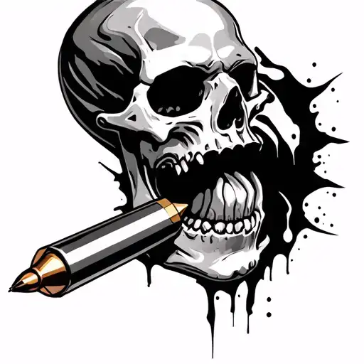 Skull Biting A Bullet