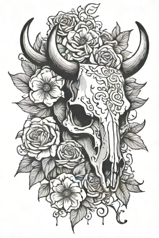 Steer Skull With Flowers
