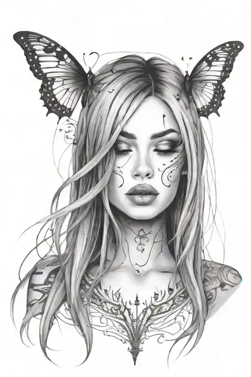 Beautiful Girl Love Music Notes Flowing With Straight Hair Full Lips Hoded Eyes Long Nails