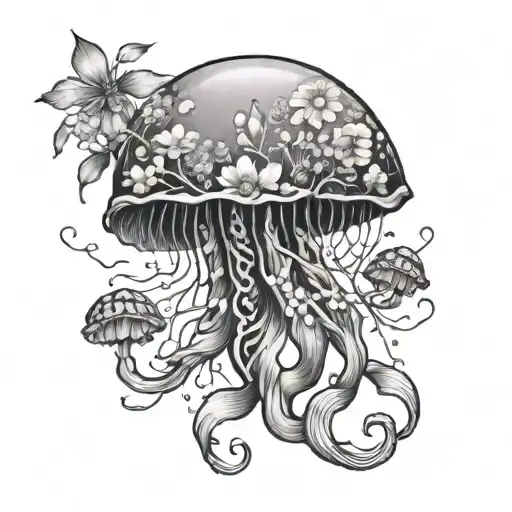Jelly Fish Tattoo Inspired With Flowers The Ocean And A Hidden Name Rowan