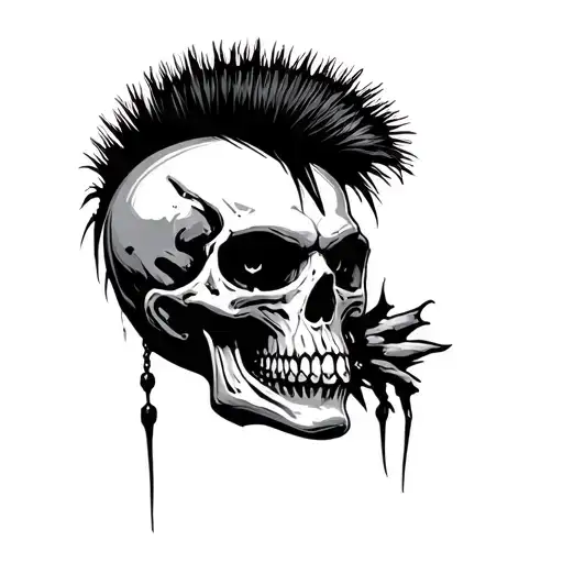 Punk Rock Skull With Mohawk Hairstyle Looking To The Right