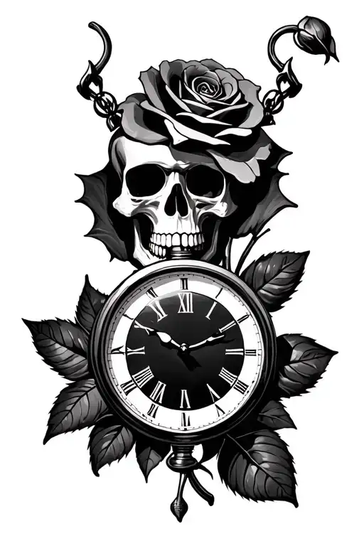 Skull And Rose And Stop Watch
