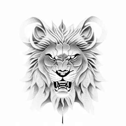 Roaring Lion With Roses And Illuminati And Pegions