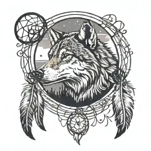 Sillouette Of Wolf Howling At The Moon That Looks Like A Dream Catcher Inside A Paw Print