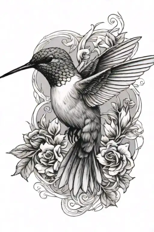 Hummingbird All Alone In Flight To Take Advantage Of Beak On The Right