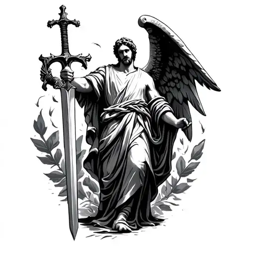 Arch Saint Micheal Hold A Sword Downwards