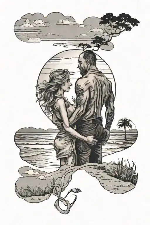 Father Daughter Beach Sunset Landscape