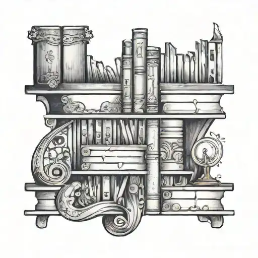 A Bookshelf Tattoo With Each Book Representing A Different Aspect Of Happiness