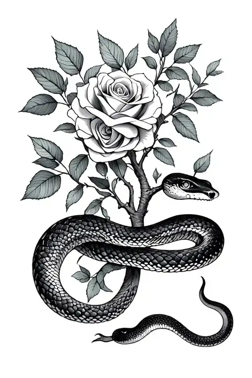 Snake And Roses Growing Trees With Leafs