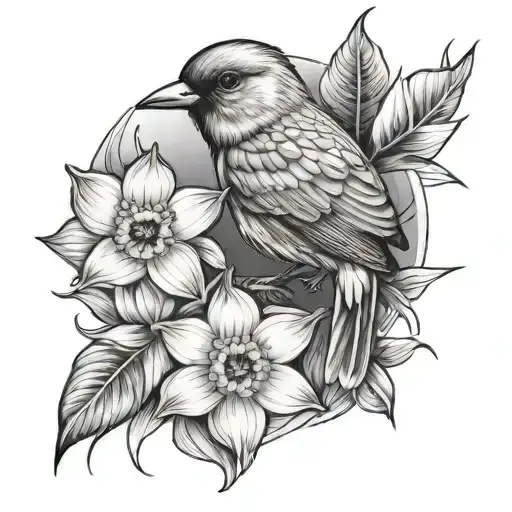 Bird With Daffodil Bud Bursting