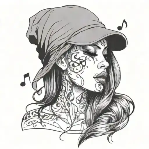 Beautiful Girl Love Music Notes Flowing With Straight Hair Full Lips Hoded Eyes Long Nails